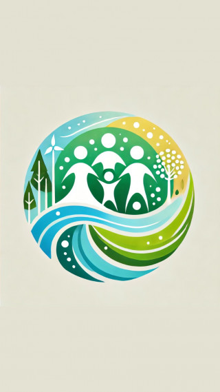 Logo représentant à la fois les éléments de la nature comme l'eau, l'air, la forêt et la terre et également une famille, une équipe. Le tout s'entremêle et représente la santé environnement avec des couleurs bleus, verts, jaunes